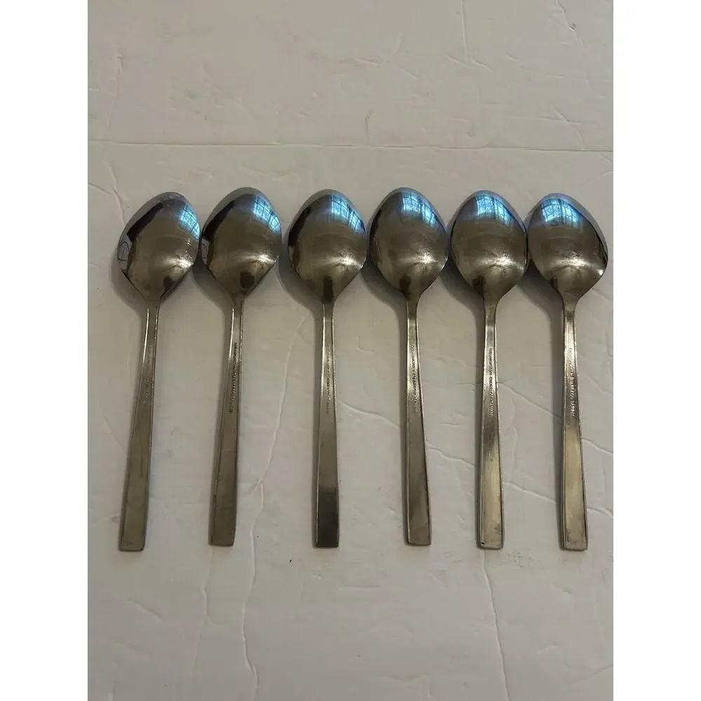 Vintage Customcraft Fluer De Lis Set‎ Of 6 Soup/Dinner Spoon Stainless Flatware